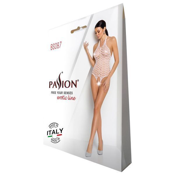 Бодістокінг у велику сітку Passion BS087 white, відкрита спина, халтер, з доступом SO6381