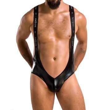 Мужское открытое боди Passion 027 BRUNO L/XL Black, под латекс, на лямках SO7552