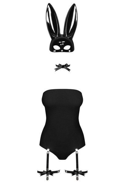 Эротический костюм кролика Obsessive Bunny costume L/XL, black, боди, чокер, гартеры, чулки, маска SO7702