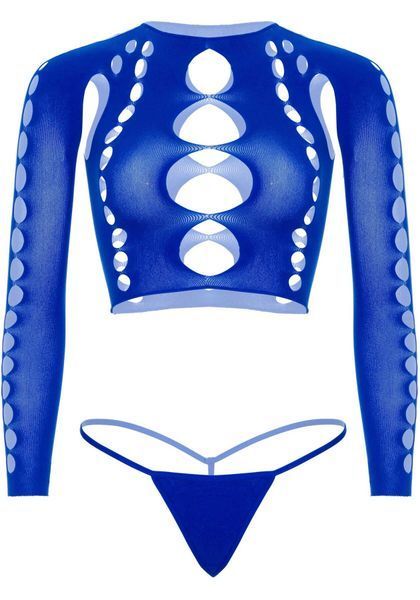 Комплект Leg Avenue Long sleeve crop top & string Royal Blue One Size, топ, стринги SO9099