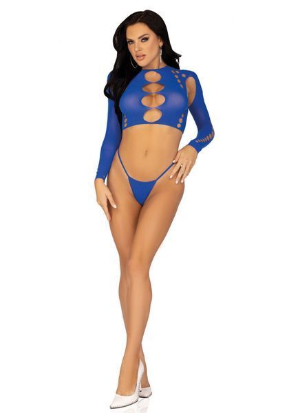 Комплект Leg Avenue Long sleeve crop top & string Royal Blue One Size, топ, стринги SO9099