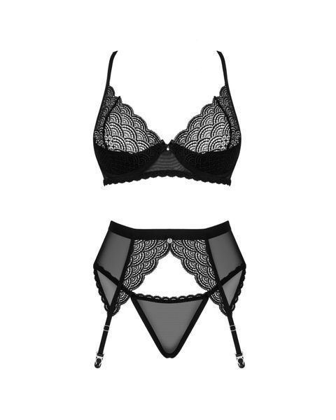 Комплект Obsessive Chemeris 3-pcs set M/L, стринги, пояс для чулок, бюстгальтер SO9768