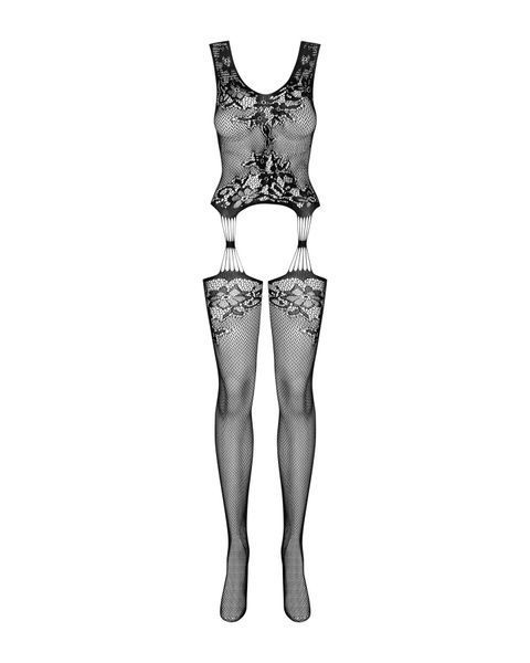 Бодистокинг Obsessive Bodystocking F221 S/M/L, силуэтный цветочный рисунок, имитация чулок SO7228