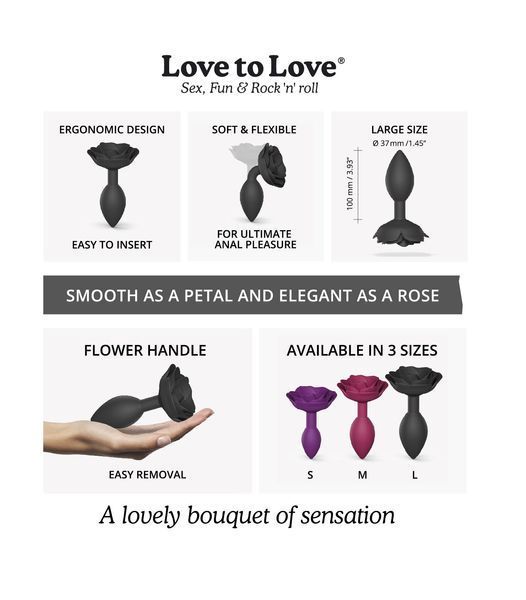 Силиконовая анальная пробка Love To Love OPEN ROSES L SIZE - BLACK ONYX SO5983