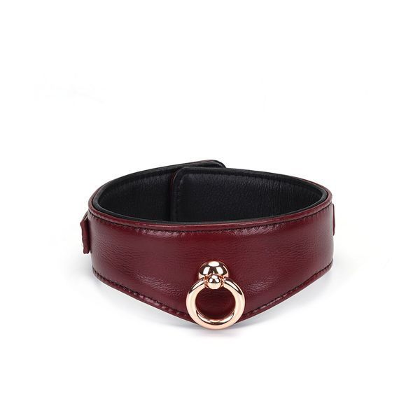 Шкіряний нашийник з повідцем Liebe Seele Wine Red Curved Collar, замок-сердечко SO9463
