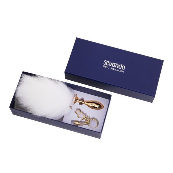 Металлическая анальная пробка Кроличий хвост LOCKINK SEVANDA White Bunny-Tail Anal Pear-shape Plug SX0868