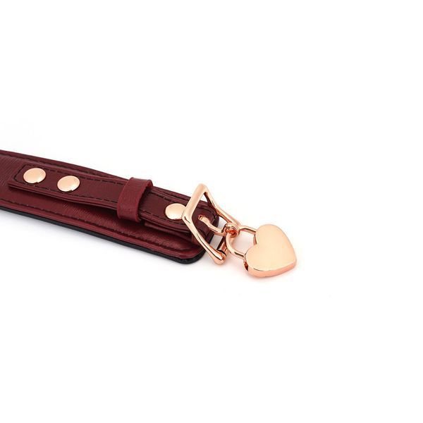 Шкіряний нашийник з повідцем Liebe Seele Wine Red Curved Collar, замок-сердечко SO9463