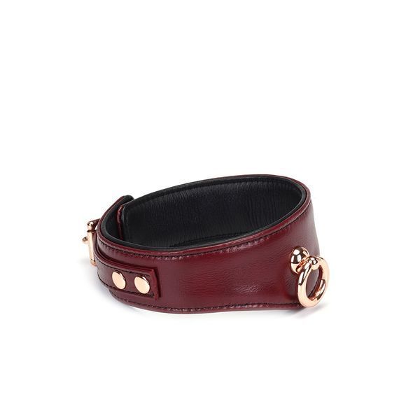 Шкіряний нашийник з повідцем Liebe Seele Wine Red Curved Collar, замок-сердечко SO9463