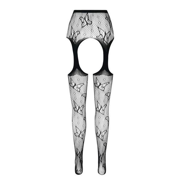 Эротические колготки-бодистокинг Passion ECO S001 white, с доступом, декор бабочки, подвязки SO7086