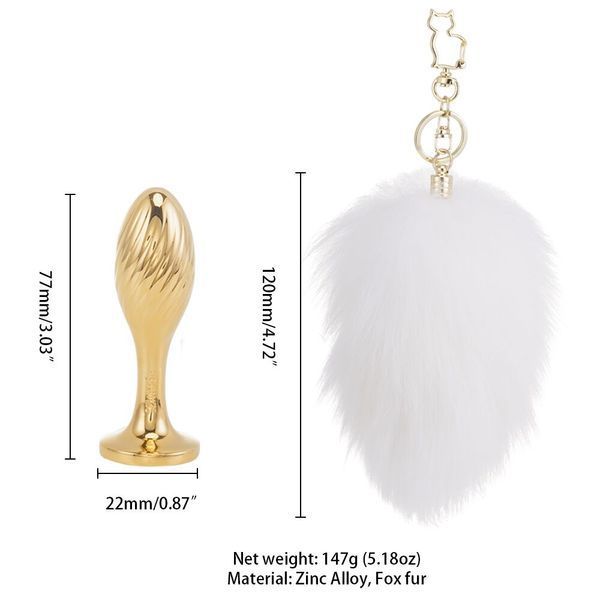 Металлическая анальная пробка Кроличий хвост LOCKINK SEVANDA White Bunny-Tail Anal Pear-shape Plug SX0868