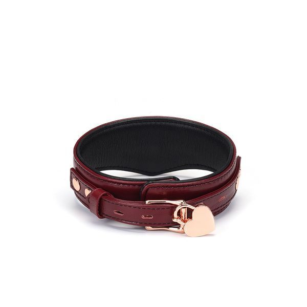 Шкіряний нашийник з повідцем Liebe Seele Wine Red Curved Collar, замок-сердечко SO9463