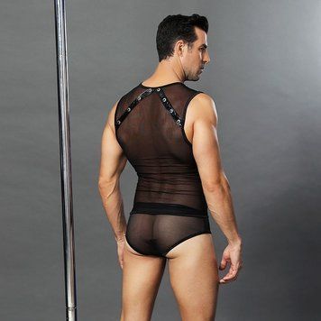 Чоловічий еротичний костюм "Романтичний Стівен" One Size Black: напівпрозорі трусики і маєчка SO2296