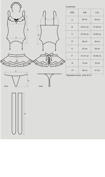Еротичний костюм покоївки зі спідницею Obsessive Housemaid 5 pcs costume L/XL, чорно-білий, топ з пі SO7279