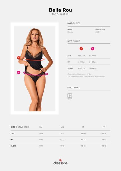 Топ та трусики Obsessive Bella Rou top & panties XL/2XL, топ, трусики SO7863
