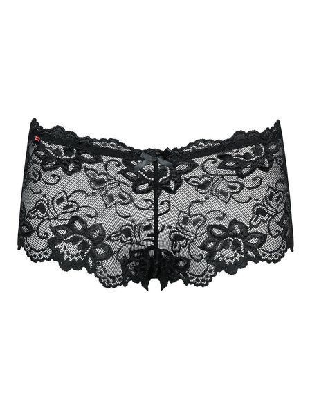 Трусики-шортики Obsessive Idillia shorties, L/XL, чорні, мереживні, з низькою посадкою SX1200