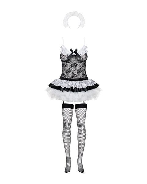 Еротичний костюм покоївки зі спідницею Obsessive Housemaid 5 pcs costume L/XL, чорно-білий, топ з пі SO7279