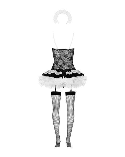 Еротичний костюм покоївки зі спідницею Obsessive Housemaid 5 pcs costume L/XL, чорно-білий, топ з пі SO7279