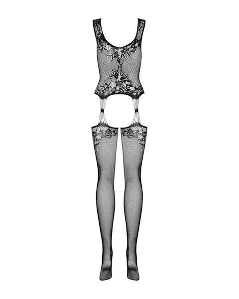 Бодістокінг Obsessive Bodystocking F221 XL/XXL, силуетний квітковий малюнок, імітація панчіх SO7229