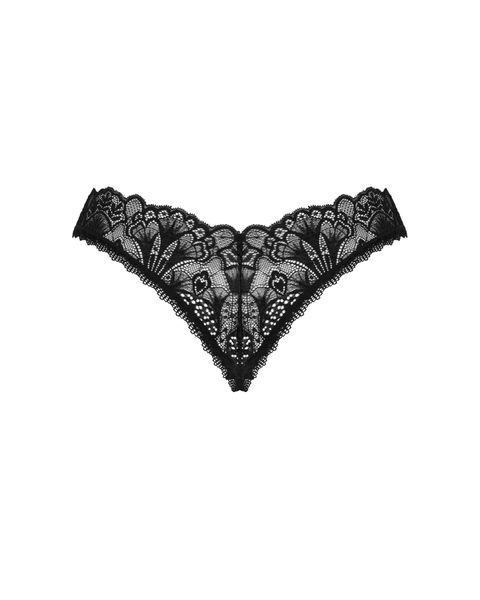 Кружевные стринги Obsessive Donna Dream crotchless thong XL/2XL Black, открытый доступ SO8644