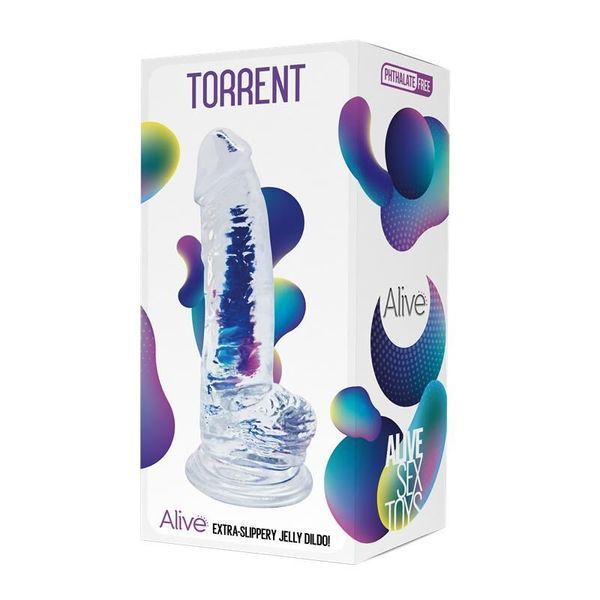 Прозорий фалоімітатор Alive Jelly Dildo Torrent, ТПЕ, присоска, діаметр 4.5см, довжина 20,6см SO5313