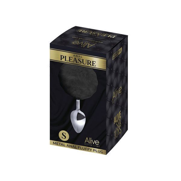 Металева анальна пробка Кролячий хвостик Alive Fluffy Plug S Black, діаметр 2,8 см SO6312
