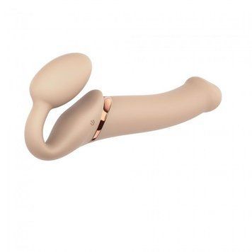 Безремінний страпон з вібрацією Strap-On-Me Vibrating Flesh L, діаметр 4,2 см, пульт ДК, регульований SO3828