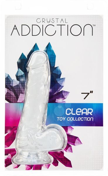 Прозорий фалоімітатор на присосці ADDICTION &mdash; Clear Dildo with Balls 7&Prime;, віброкуля в подарунок SO5581