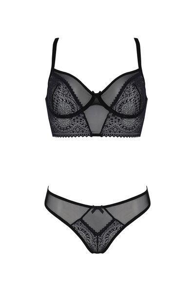 Комплект Passion DROSERA SET black, L/XL, сетка+кружево, бюстье и трусики танга SX0479