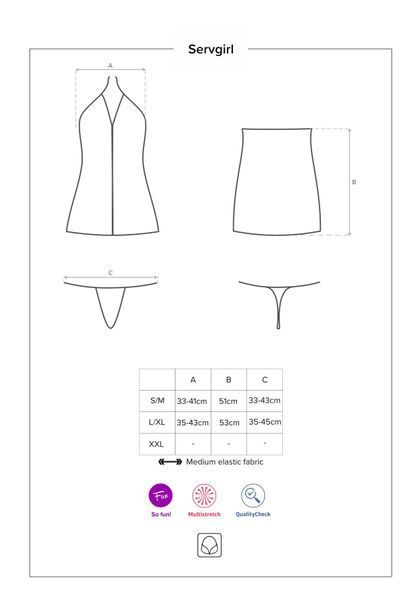 Еротичний костюм покоївки Obsessive Servgirl costume S/M, халат, стрінги, фартух, обруч SO7878