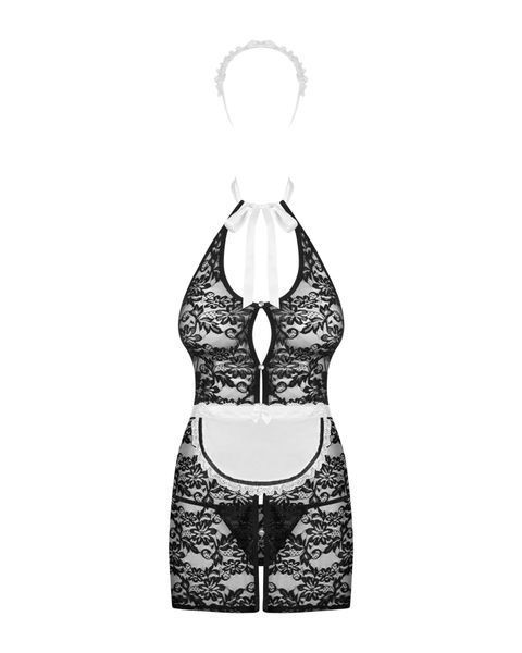 Еротичний костюм покоївки Obsessive Servgirl costume S/M, халат, стрінги, фартух, обруч SO7878