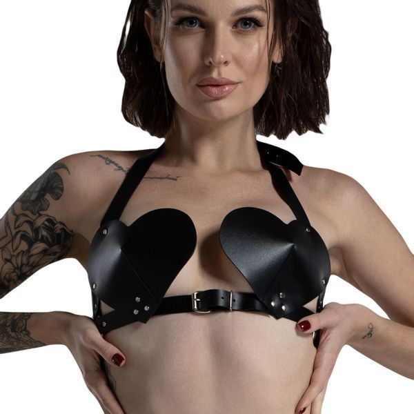 Лиф Сердце из натуральной кожи Feral Feelings - Hearts Bra Black SO9414