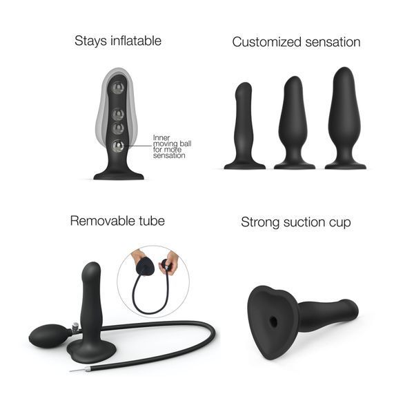 Надувний фалоімітатор Strap-On-Me INFLATABLE DILDO PLUG - NOIR, кулька всередині, діаметр до 6 см SO7383