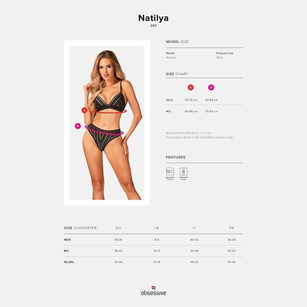Комплект білизни Obsessive Natilya 2-pcs set XS/S, black, бюстгальтер, трусики SO7717