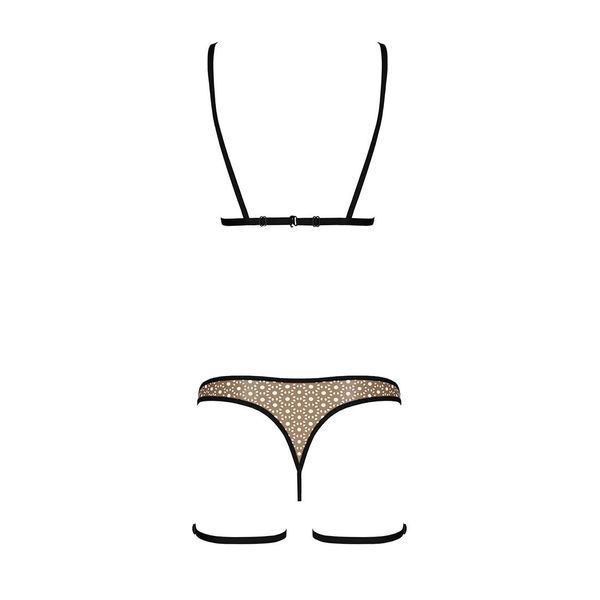 Еротичний комплект спідньої білизни Passion GABI SET XXL/XXXL beige, трусики з гартерами SO8438