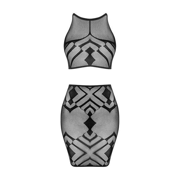 Еротичний напівпрозорий комплект Obsessive K101 top & skirt S/M/L, топ, спідниця SO8191