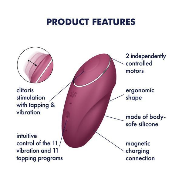 Вібростимулятор-пульсатор Satisfyer Tap & Climax 1 Red, ефект постукування пальцем, 2 мотори SX0566
