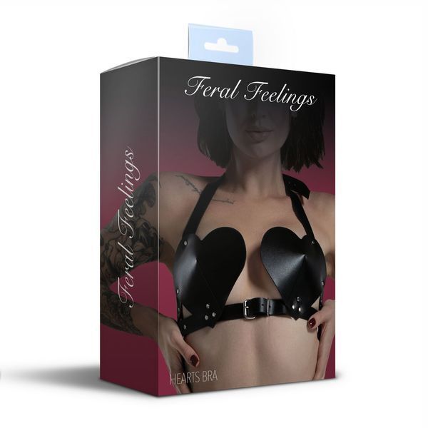 Лиф Сердце из натуральной кожи Feral Feelings - Hearts Bra Black SO9414