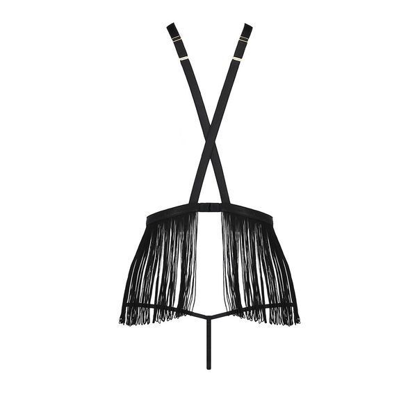 Комплект белья Passion Exclusive INDRA SET OpenBra XXL/XXXL, black, стринги, портупея с бахромой PS26203