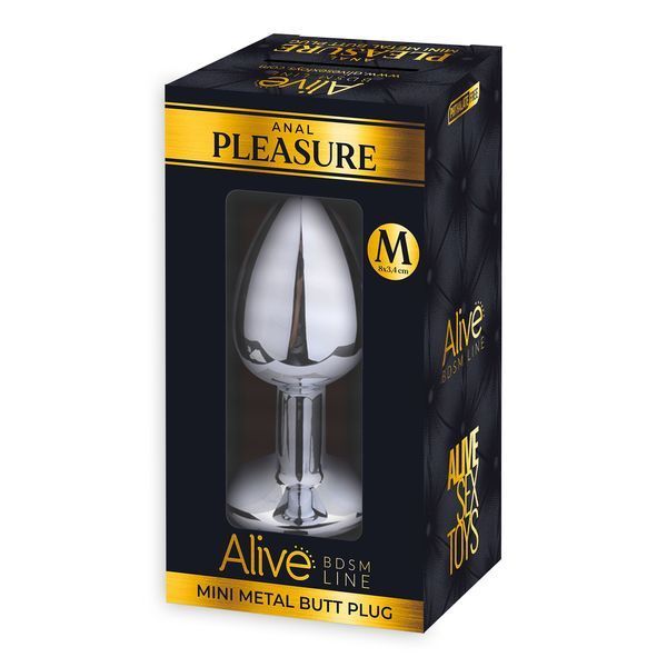 Металлическая анальная пробка с кристаллом Alive Mini Metal Butt Plug White M SO6003