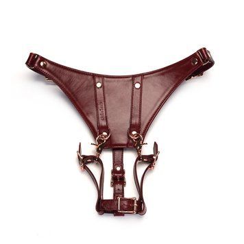 Кожаные трусики для вибратора Liebe Seele Wine Red Forced Orgasm Strop, полностью регулируемые SO9465