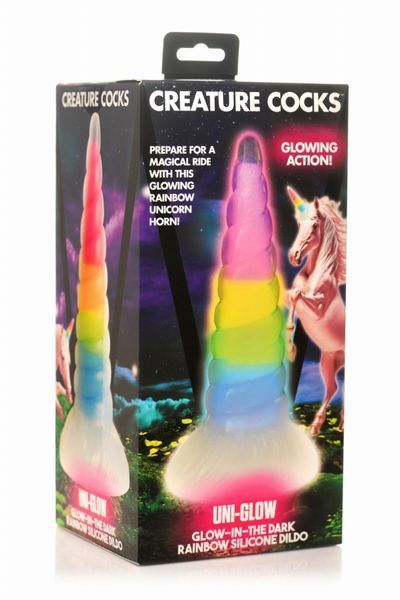 Фэнтезийный фаллоимитатор Creature Cocks Luminescent Rainbow Silicone Dildo, светится в темноте, 19,6 см SX2222