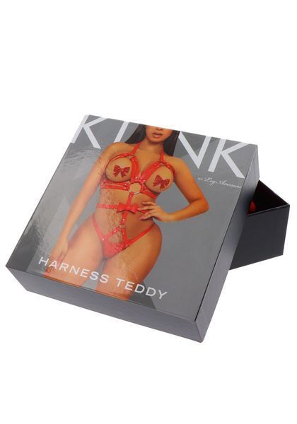 Портупея-тедди из ремней Leg Avenue Studded O-ring harness teddy S Red, экокожа SO8560