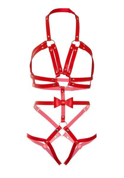 Портупея-тедди из ремней Leg Avenue Studded O-ring harness teddy S Red, экокожа SO8560