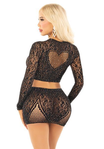 Комплект Leg Avenue Rhinestone Crop Top and Mini Skirt One Size, Black SX1744