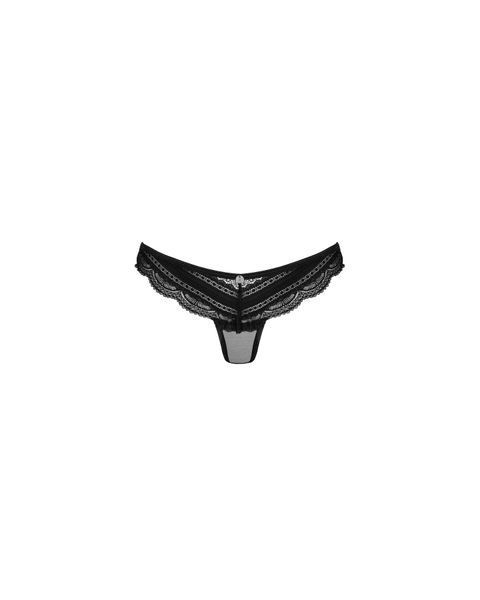 Полупрозрачные трусики с подвеской Obsessive Ivannes panties black S/M, черные SO7280