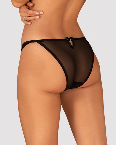 Полупрозрачные трусики с подвеской Obsessive Ivannes panties black S/M, черные SO7280