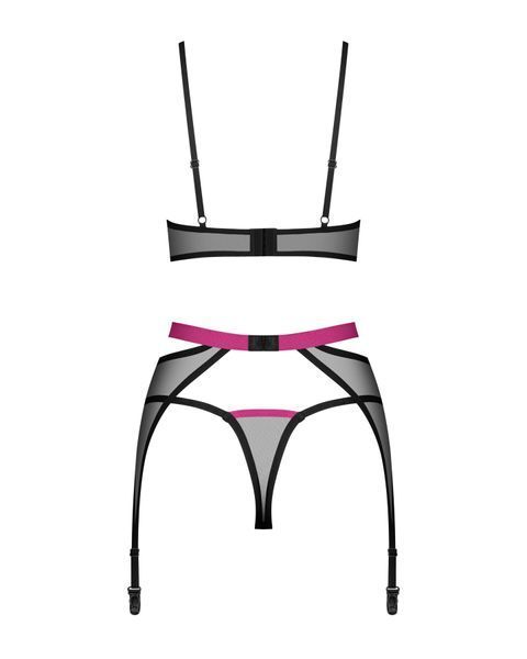 Комплект Obsessive Novenes 3-pcs set, XS/S, прозрачный лиф на косточках, стринги, пояс SX0616