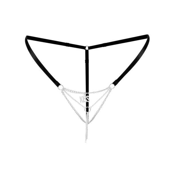 Сексуальные трусики с цепочкой и подвеской Art of Sex - KISS panties XS-M, цвет черный SO9839