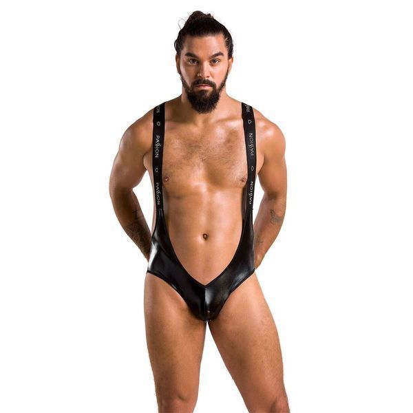 Чоловіче відкрите боді Passion 027 BRUNO XXL/XXXL Black, під латекс, на шлейках SO7554