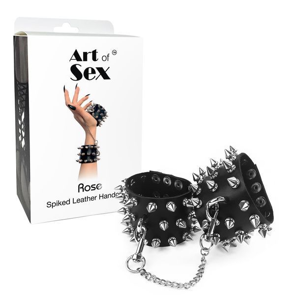 Наручники с шипами Art of Sex - Rose Spiked Leather Handcuffs, натуральная кожа SO7654